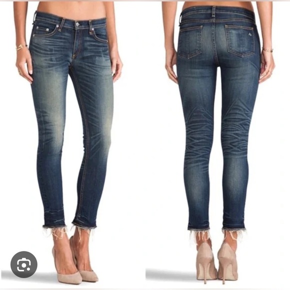 Rag & bone dark denim Aderley crop Jeans with raw frayed hems. Low rise size 24 - Picture 1 of 9